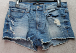 Express Shorts Womens Size 4 Blue Denim Medium Wash Cotton Flat Front Distressed - £16.01 GBP