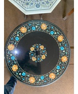 32 &quot;Black Round Marble Coffee Table Top Lapis Lazuli Inlay Mosaic Pirtra... - $2,766.04 CAD