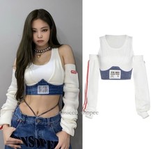 Sexy Off White Tank Top Arm Warmers Blackpink Jeans Crop Madewell Lucky Shop Y2K - £12.55 GBP