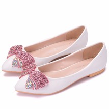 Fashion Flats Women Wedding Shoes Heel Pointed Toe Rhinestone Butterfly-knot Swe - £47.69 GBP
