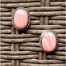 Vtg Taxco TI-83 Sterling Silver Mexico 925 Pink Gem Stone Earrings - £56.62 GBP