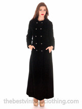 Retro VTG  Long 1970s Coat Black Velvet Maxi Great Rhinestone Buttons Womens M - $212.95