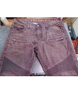 Rock Revival Jack Biker Size 40 x 32 Distressed Burgundy Dark Red Jeans - $1,888.19 MXN