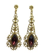Unique Victorian Filigreegold Tone Lavalier Amethyst Rhinestone Earrings - $85.62 CAD