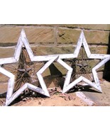 TWO Western Wall Stars Wood with Cast Iron Rustic decor Off White bz - £103.90 GBP