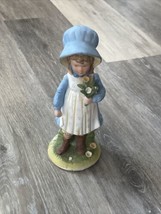 Vintage Holly Hobby Girl In Bonnet w/ Flowers Porcelain Bisque Figurine - $11.83