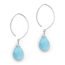 Teardrop Stone on Modern Elliptical Sterling Silver Hook Earrings, Sky Blue - $24.00