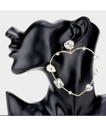 Gold Crystal Heart Geometric Fashion Stylish Trendy Bling Open Big Hoop ... - £17.06 GBP