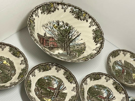 Autumn Mist Johnson Bros Fruit Bowl And Four Fruit Saucers Still With Stickers - $23.38