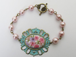 Bridal Jewelry Bridesmaid Bracelet Flower Bracelet Pink Jewelry Aqua Jewelry - £21.64 GBP