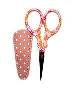 3-1/2 Inch Multi-Color Flower Themed Scissors With Mauve Polka Dot Sheath - $330.41 MXN
