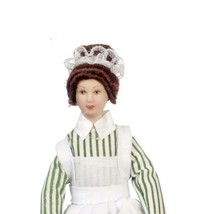 Lady Doll Dressed Maid G7619 Porcelain Green/White Dollhouse Miniature - $12.30