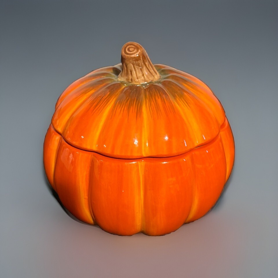 Vintage FTD Fall Halloween Thanksgiving Harvest Pumpkin Ceramic Cookie Candy Jar Item image 4