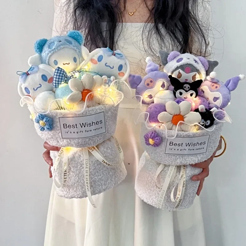 Anime Kawaii Sanrio Cinnamoroll Kuromi My Melody Cartoon Plush Doll Bouquet - £27.94 GBP