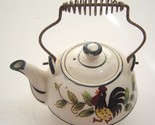 Vintage  Small White Rooster Ceramic Tea Pot  Wire Handle - £18.16 GBP