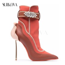 Sewing Stitching High Heels for Women Crystal Petal Trendy Stilettos Ankle Boots - £164.30 GBP