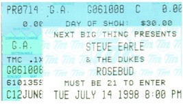 Vintage Steve Earle The Dukes Ticket Stub Juillet 14 1998 Rosebud Pittsb... - $34.64