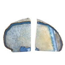 Pair of Brazilian Polished Banded Blue Agate Quartz Geode Book Ends 5lbs Natural - £30.86 GBP