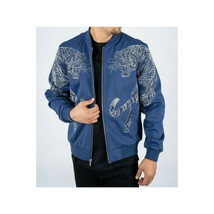 Mens Platini Bamber Jacket with Lion Rhinestone Design Zip up BMJ8133 Blue image 3