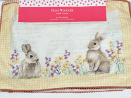 Isaac Mizrahi Easter Bunny Rabbit Yellow Check Fabric Placemats Set of 4 - £22.93 GBP