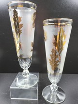 2 Libbey Golden Foliage Pilsner Glasses Set Vintage Frosted Stemmed Pede... - $25.61