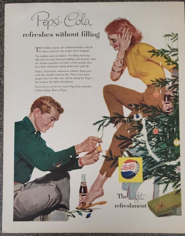 PEPSI Cola Vintage 1956-1957 ~ Classic Magazine Ad ~ 10.5 x 13.5 Holiday Season - £17.65 GBP