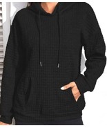 Women Solid Waffle Drawstring Casual Pullover Black Sweatshirt Hoodie Sm... - £9.11 GBP