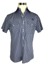 ATELIER Men&#39;s Shirt Short Sleeve 100% Cotton Zaldera Stripe Blue Sz XL $45 - £21.57 GBP