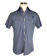ATELIER Men&#39;s Shirt Short Sleeve 100% Cotton Zaldera Stripe Blue Sz XL $45 - £21.23 GBP