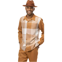 Men's MONTIQUE Two Piece Set Walking Leisure Suit 2370 Copper Tan Plaid image 2