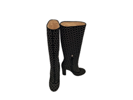 CHANEL Black Kid Suede Chain Quilted Knee High Boots - Size 38 - £1,198.80 GBP