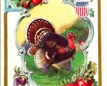 Vtg Embossed Unused Thanksgiving Turkey Patriotic Crest Harvest Gilded U... - £7.67 GBP