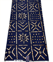  Dark Blue, White and Orange Mix African Fabric Cambric Wax - £26.37 GBP