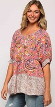 New GIGIO by UMGEE Small Paisley Floral Smocked Sleeve Ruffle Hem Tunic Top - £12.95 GBP