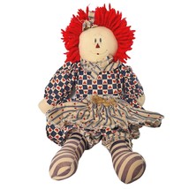 Vintage Handmade Rag Plush Doll Red Hair Heart Dress Stuffed Toy 14.5&quot; - £29.11 GBP