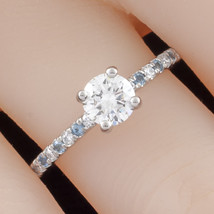 0.73 carat Round Diamond Solitaire Palladium Ring w/ Aquamarine Accents GIA - $3,018.56