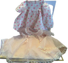 Lot 2 Vintage Baby Dresses Flocked Swiss Dots Sheer Pink White Lace 12 MO 1960s - £11.34 GBP