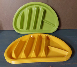 Fiesta Taco Plate Arrow Plastics 6pcs Serving Ware Yellow Green 3 Slots - £15.69 GBP