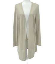J. Jill Linen Blend Cardigan Sweater Tan Open Front Long Sleeve Slit Large - £21.30 GBP