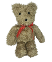 20&quot; Vintage Pier 1 Imports Fuzzy Brown Teddy Bear Stuffed Animal Plush Red Bow - £44.80 GBP