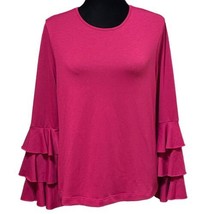 Drew Magenta Tiered Ruffle Bell Sleeve Stretch Top Blouse Size Medium - £18.09 GBP