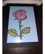 Pink rose with light blue background, 5 by 7 light weight black frame...... - $12.00