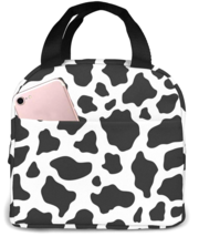 Black &amp; White Cow Print Insulated Lunch Bag Tote Organizer 8.5&quot; Waterproof - $13.99