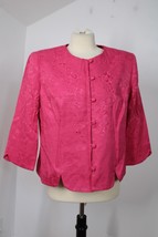 Vtg Miss Dorby 14 Pink Jacquard Floral Button-Front 3/4 Sleeve Jacket Blazer - £19.34 GBP