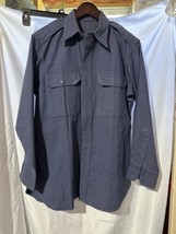 Vtg USAF Flannel Button Up Uniform Shirt Wool Blue 1950s 15.5 x 32 NAMED - £31.15 GBP