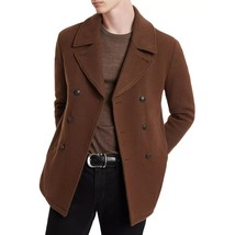 John Varvatos Collection Men's Carlos Peacoat Double Breasted Wool Jacket Brown - £315.49 GBP