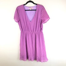 Hutch Anthropologie Womens A Line Dress Pleated Short Sleeve V Neck Purple L - £19.29 GBP