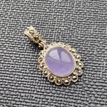 VINTAGE 925 STERLING SILVER PURPLE 11x9mm.  QUARTZ AND MARCASITE VERMEIL... - $523.39 MXN