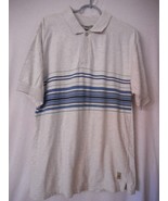 Size L short sleeve polo style shirt 100% cotton grey with blue green st... - $11.99