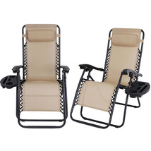 2 Pcs Zero Gravity Chairs Folding Lounge Patio Beach Chairs With Cup Holders - £99.89 GBP